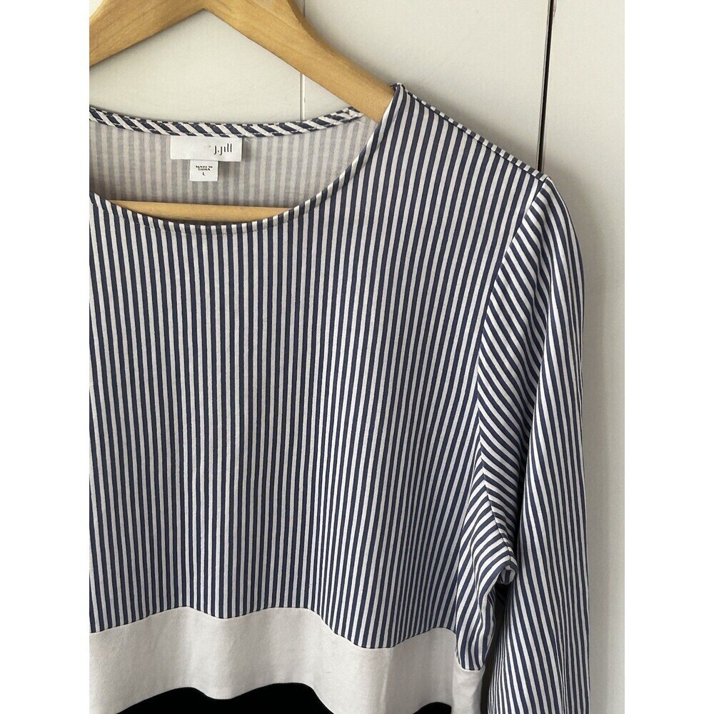 J.Jill Striped Colorblock Dress Size Large Blue White Black Classic Women's - Picture 4 of 9